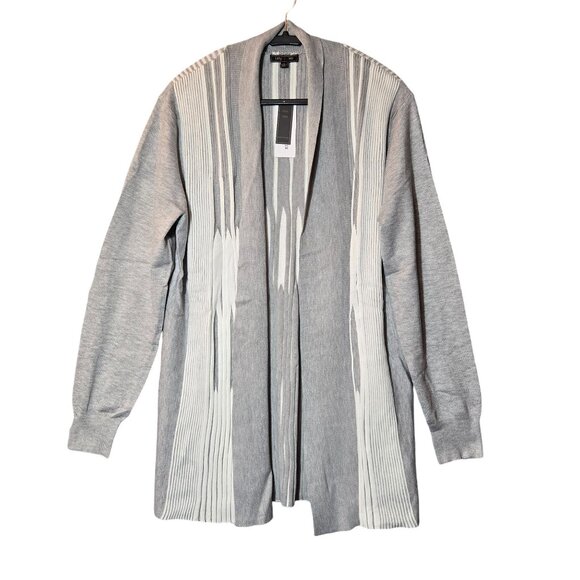 Lety & Me Womens Open Front Cardigan Sweater Grey White Stripe Size XS NWT - Picture 1 of 6